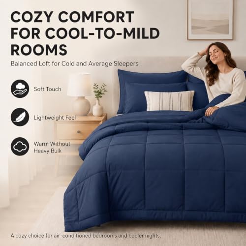 CozyLux Oversized King Comforter Set Navy Blue - 7 Pieces Bed in a Bag