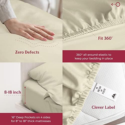 Mayfair Linen Egyptian Cotton Sheets King Size - Luxury 800 Series High Thread Count King Sheets (4 PC, Sand), Soft Cooling 16" Deep Pocket Hotel Quality Bed Sheet Set - Tranquil Collection