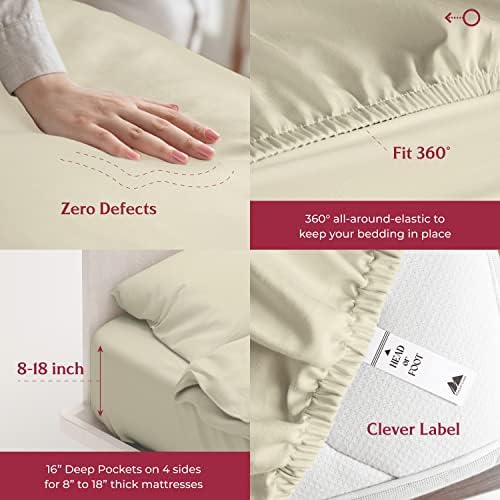 Mayfair Linen Egyptian Cotton Sheets King Size - Luxury 800 Series High Thread Count King Sheets (6 PC, Sand), Soft Cooling 16" Deep Pocket Hotel Quality Bed Sheet Set - Tranquil Collection