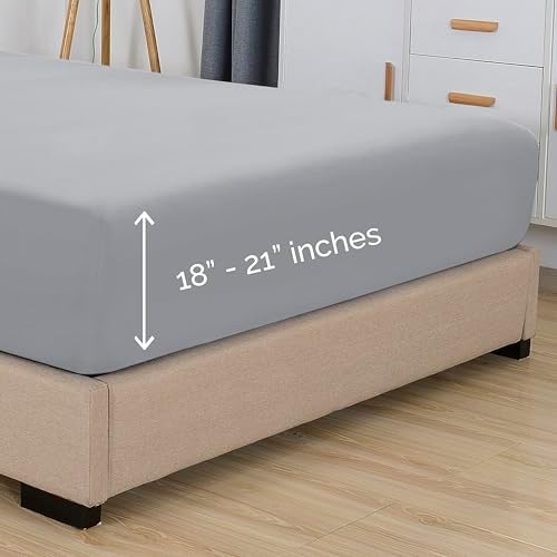 Elegant Comfort 1500 Premium Hotel Quality 18-21 Inches Deep - Extra Deep Pocket Single Fitted Sheet for High Mattress, Luxury and Softest, Smart Pocket - Wrinkle Free, Twin/Twin XL, Silver