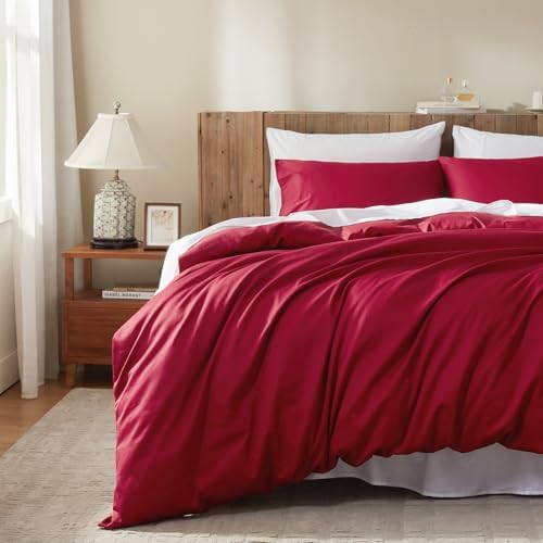 Duvet Cover King Size 100% Egyptian Cotton Duvet Cover Set,1600 Thread Count Feel Super Soft Comfortable Chic Lightweight 3 PCs Home Bedding Set (Red104''x90''