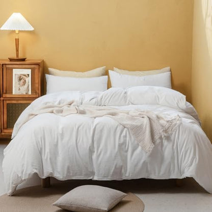 FOSSA Duvet Cover Set 100% Washed Cotton Linen Feel Queen