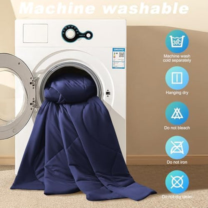 Cooling Comforter Twin Size, Double-Sided Cold Tech Fabric Quilted Bed Comforters Cooling Blanket for Hot Sleepers, Breathable Lightweight Summer Bedding, All-Season Ice Blanket, Navy Blue
