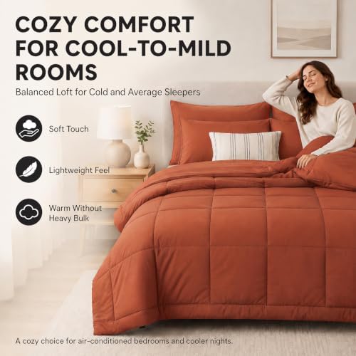CozyLux Queen Comforter Set Terracotta - 7 Pieces Orange Bed in a Bag