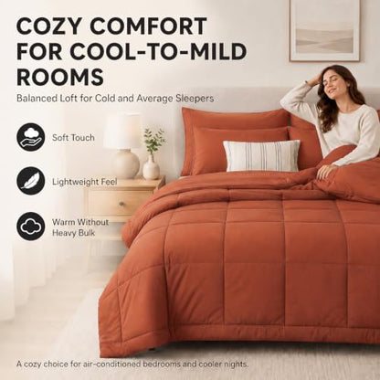 CozyLux Full Size Comforter Sets Terracotta - 7 Pieces Bed in a Bag