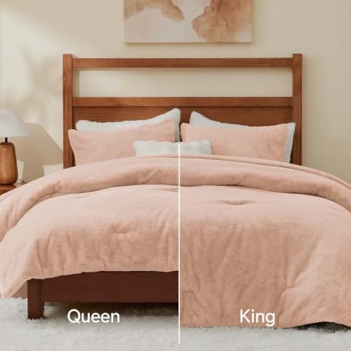 BEDELITE Faux Fur Queen Comforter Set Dusty Pink,Warm Comforter for Winter