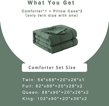 DOWNCOOL Queen Comforter Set -All Season Bedding Comforters Sets with 2 Pillow Cases-3 Pieces Bedding Sets Queen -Down Alternative Sage Green Queen Size Comforter Sets(88"x92")