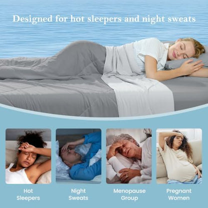 Cozy Bliss Cooling Comforter Queen Size, Cooling Blankets for Hot Sleepers and Night Sweats, Dark Light Gray Summer Comforter for Queen Size Bed, Breathable Soft Lightweight Silk Smooth