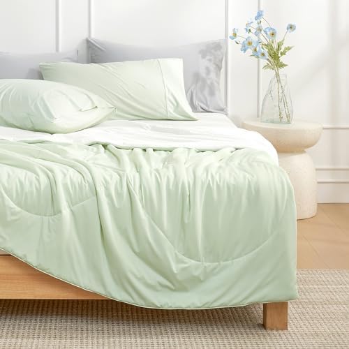 Cozy Bliss Cooling Comforter King Size, Cooling Blankets for Hot Sleepers and Night Sweats, Light Mint Green Cream Summer Comforter for King Size Bed, Breathable Soft Lightweight Silk Smooth
