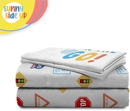 Sunny Side Up On The Go Full Sheet Set - 4 Piece Kids Bedding Set Includes Pillow Cover - Super Soft Vehicles Microfiber Sheets