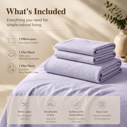 MEISHANG 100% French Linen Sheets California King,4 Pcs,16" Deep Pocket