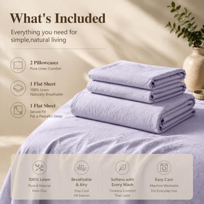 MEISHANG 100% French Linen Sheets California King,4 Pcs,18-24" Deep Pocket