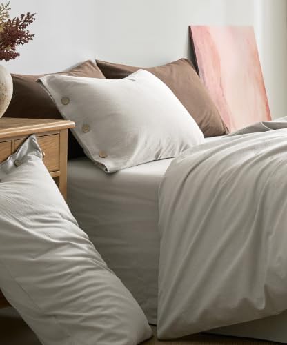 JELLYMONI 100% Washed Cotton Natural Gray Duvet Cover Queen, Linen-Like