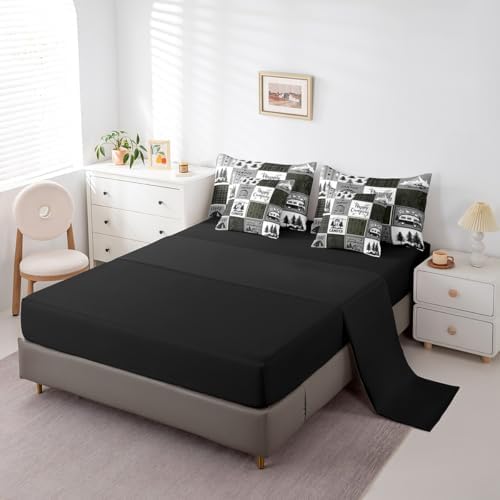 Erosebridal Camper Bed in A Bag for Bunks,Happy Camping Twin Comforter Set 7 Piece for Travel Trailers Rustic Farmhouse Buffalo Plaid Bedding Sets Rv Decor for Inside,Adventure Camper Bed Set