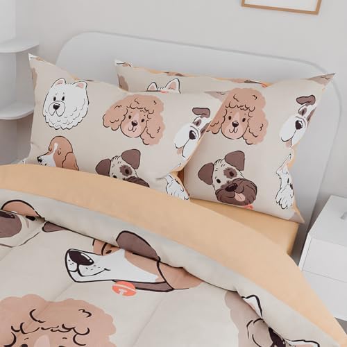 Dog Kids Bedding Set for Girls Boys, Ultra Soft Microfiber Comforter Set Full Size 4-Pieces, Dogs Comforters Bed Sets for Kid Tween Teen Bedroom Decor