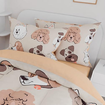 Dog Kids Bedding Set for Girls Boys, Ultra Soft Microfiber Comforter Set Full Size 4-Pieces, Dogs Comforters Bed Sets for Kid Tween Teen Bedroom Decor
