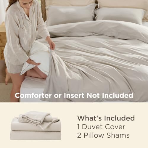 Bedsure Prewashed Duvet Cover King, Cotton-Like Soft Bedding Set, Linen