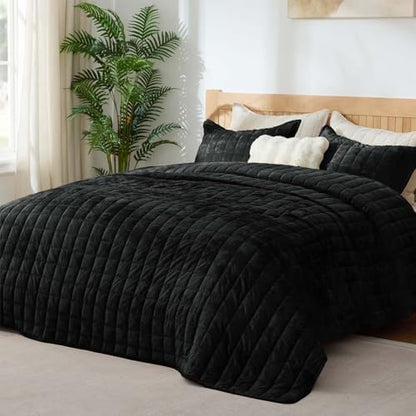 BEDELITE Velvet Quilt Set Queen Size, Luxury Velvet Comforter Bedding
