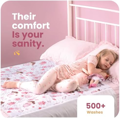 IMPROVIA® Pee Pads for Kids - Bed wetting Pads for Kids Potty Training Bed mats for Toddlers Waterproof Reuseable Washable Absorbent, Non Slip - Doll Design - Full Size 34"x52"