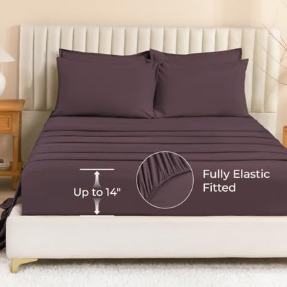 Litanika Plum King Comforter Set with Sheets - 7 Pieces Solid Bed in a Bag