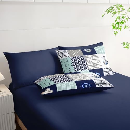 HOSIMA 7Pcs Nautical King Comforter Set with Sheets Ocean Themed Bedding.