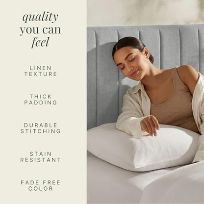 Nestl Upholstered Queen Headboard - Easy Assemble Channel Stitched Headboard Queen Size - Wall Mounted Headboards with 3D Soundproof Wall Panels Peel & Stick Floating Headboards, Silver