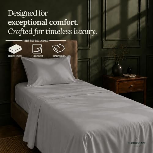 CLOUDSCAPE LINEN Millennium Series 100% Cotton Luxury Sheet TwinXL,Silver