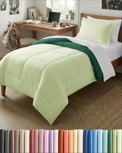 Twin XL Comforter Set - Emerald/Light Sage All Season Bedding - 2 Piece Set