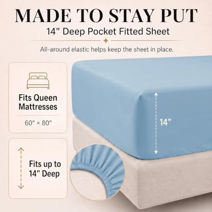 CozyLux Queen Comforter Set Baby Blue, 7 Pieces Bed in a Bag