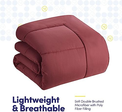 Sweet Home Collection 7 Piece Comforter Set Bag Solid Color All Season Soft Down Alternative Blanket & Luxurious Microfiber Bed Sheets, Burgundy, Twin