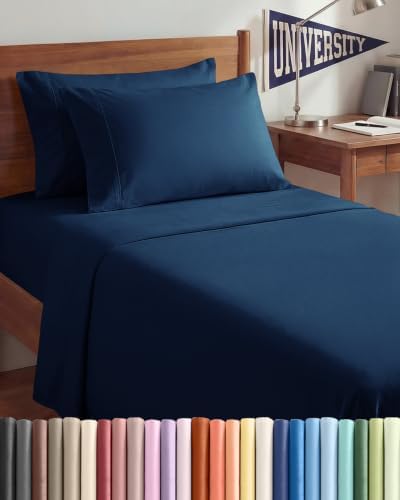 Twin 4 Piece Bed Sheet Set - Comfy, Breathable & Cooling Sheets - Dark Blue
