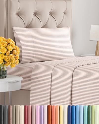 Twin XL Size 3 Piece Sheet Set - Soft & Cooling Sheets - Blush Stripes 1