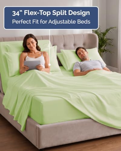 Extra Deep Flex Top Split Head King Sheet Set - 6pc Sheets - Sage Green