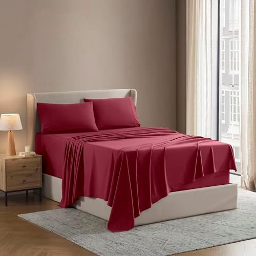 Nestl Full Sheet Set - Bed Sheets - Burgundy Red - 4-Piece Deep Pocket