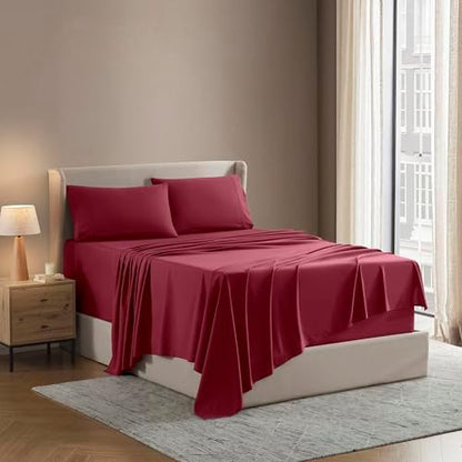 Nestl Full Sheet Set - Bed Sheets - Burgundy Red - 4-Piece Deep Pocket