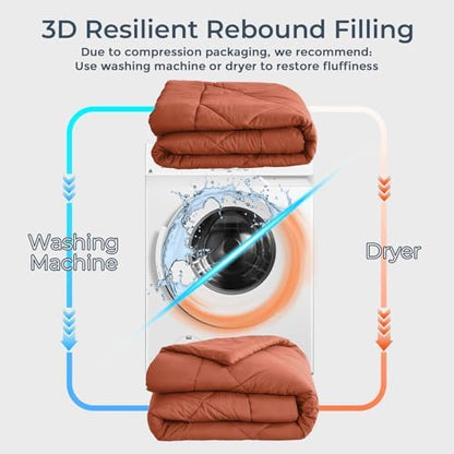 HEVUMYI 7-Piece Queen Comforter Set, Burnt Orange Bed in a Bag