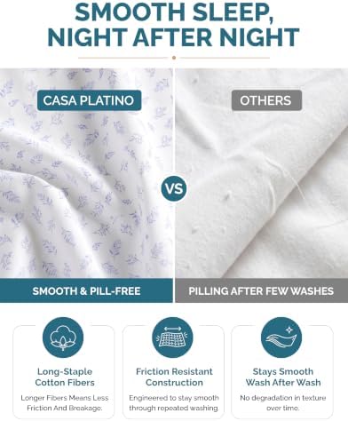 Casa Platino Split King Size Sheets – 100% Cotton Crisp Percale Weave Sheets Split King Size, Soft Cozy Feel with 4 Pillowcases, 15" Deep Pockets & Breathable Fabric for All Sleepers – Amethyst