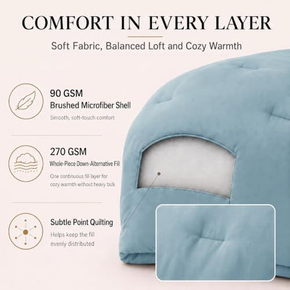 CozyLux California King Comforter Set, 3 Pieces Light Blue Quilted Bedding