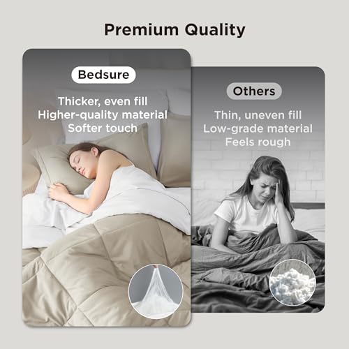 Bedsure Bed in a Bag King Reversible Bed Set 7 Pieces Beige/White