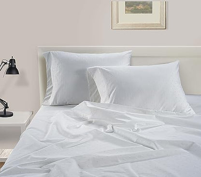LANE LINEN Deep Pocket Queen Sheets Sateen Weave - White Swiss Dot