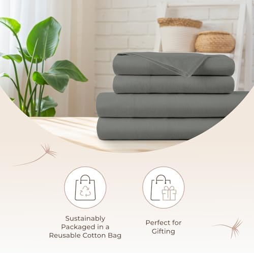 100% Organic Flannel Sheets Full Size - GOTS Certified 100% Cotton Flannel Sheets Set with Comfortable Soft Brushed Finish & Deep Pocket - 1 Flat 1 Fitted & 2 Pillowcases (Dark Gray, Full)