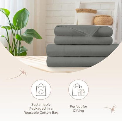 100% Organic Flannel Sheets Full Size - GOTS Certified 100% Cotton Flannel Sheets Set with Comfortable Soft Brushed Finish & Deep Pocket - 1 Flat 1 Fitted & 2 Pillowcases (Dark Gray, Full)