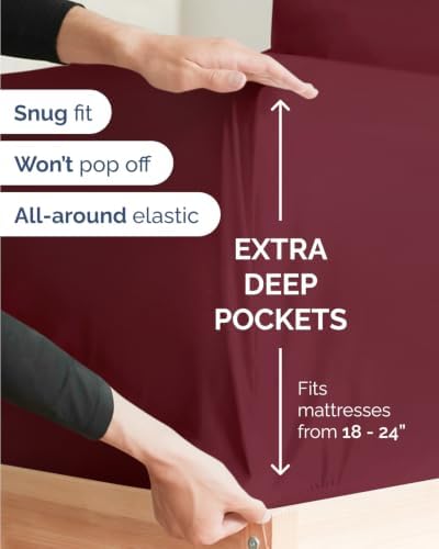Extra Deep Flex Top Split Head King Sheet Set - 6pc Bed Sheets - Burgundy