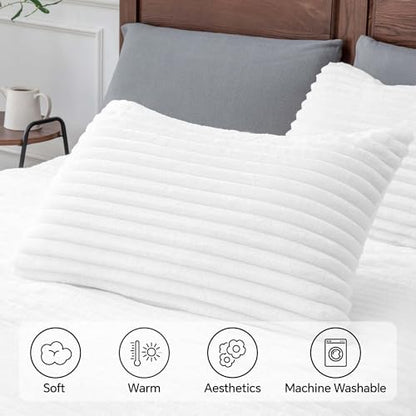 BEDELITE Fleece Oversized Queen Comforter Set, Fluffy Bed Set, Bright White