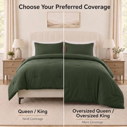 CozyLux Queen Comforter Set, 3 Pieces Down Alternative Bedding, Dark Green