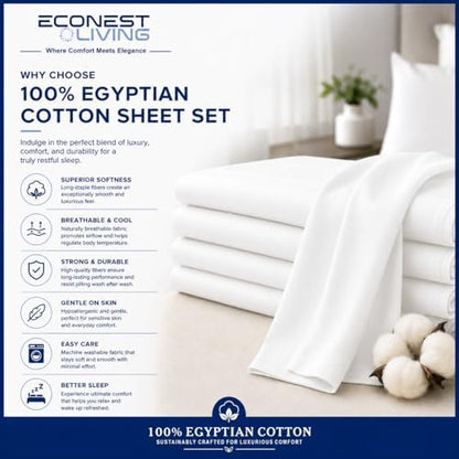100% Egyptian Cotton Cal King Sheets Deep Pocket Fits 16" Mattress-White