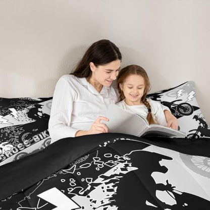 Erosebridal Boys Dirt Bike Comforter Set King Dirtbike Bedding Set Motocross Room Decor for Boys Kids Men Adult,Rider Motorcycle Bed Set Cool Extreme Sports Comforter Sets 3Pcs,White Black