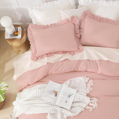 Andency Oversized King Comforter Set,3 Pieces Blush Ruffle Bedding Set