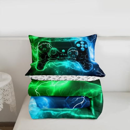 Feelyou Kids Boys Green Gamer Bedding Set Twin Size