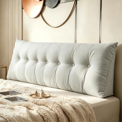 DANGHOOGY Headboard Pillow Queen, Large Triangular Wedge Headboard Pillow for Reading and Resting, Backrest Positioning Support Pillow with Removable Cover (Light Grey)